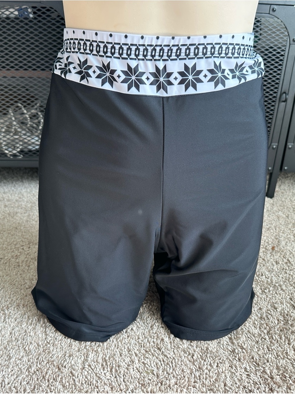 Black  Swimming Shorts with Patterned Waistband